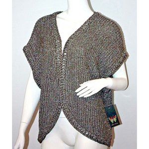 $280  ELLA MOSS Black Label GLITTER Knit ANTHROPOLOGIE Metallic CARDIGAN TOP L